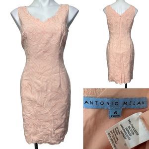 Antonio Melani Aliyah embroidered blush pink scallop hem dress size 6